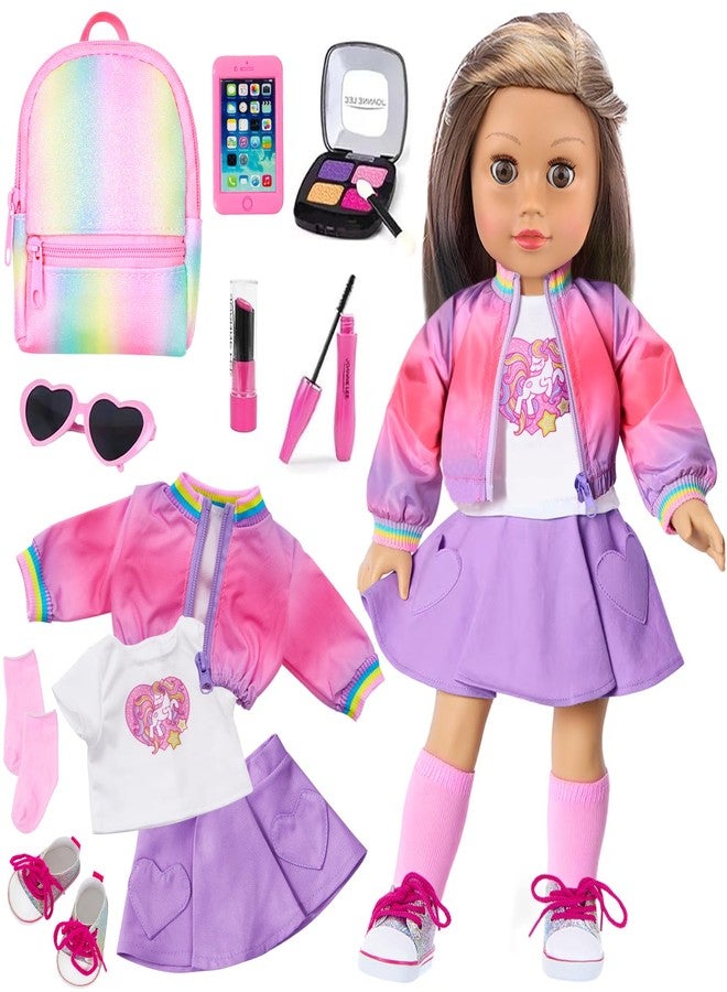 ZITA ELEMENT American 18 Inch Doll Clothes and Makeup Accessories Set - Dolls Makeup and Outfit Playsets Bundle with Rainbow Backpack and Fashion Essentials (Doll NOT Included) - Image 1